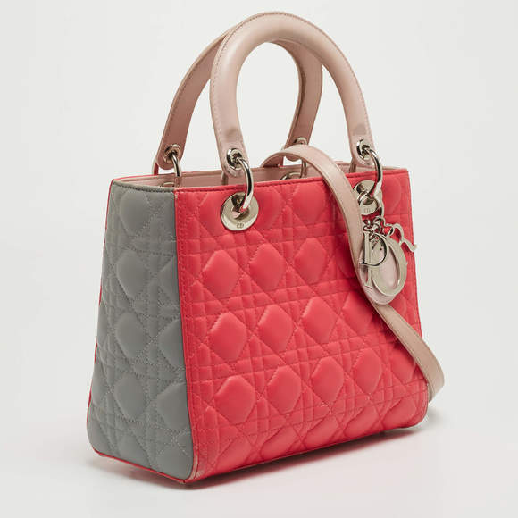 Dior Fuchsia/Grey Cannage Leather Medium Lady Dior Tote - Picture 4 of 9